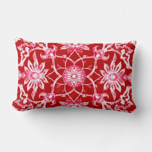 Coussin Rectangle Motif chinois Art Nouveau - Rouge profond (Recto)
