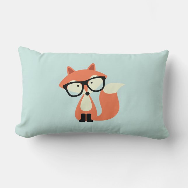 Coussin Rectangle Motif Cute Hipster Red Fox et Mint Chevron (Recto)