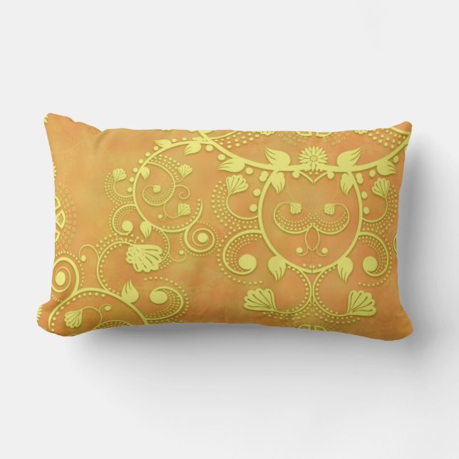 Coussin Rectangle Motif damassé floral fantaisie jaune doré (Recto)
