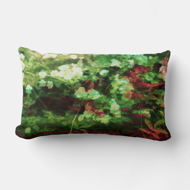 Coussin Rectangle motif d'art cool de fleurs vert rouge. Nature (Recto)
