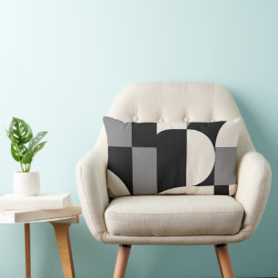 Coussin Rectangle Motif d'art géométrique abstrait moderne en monoch