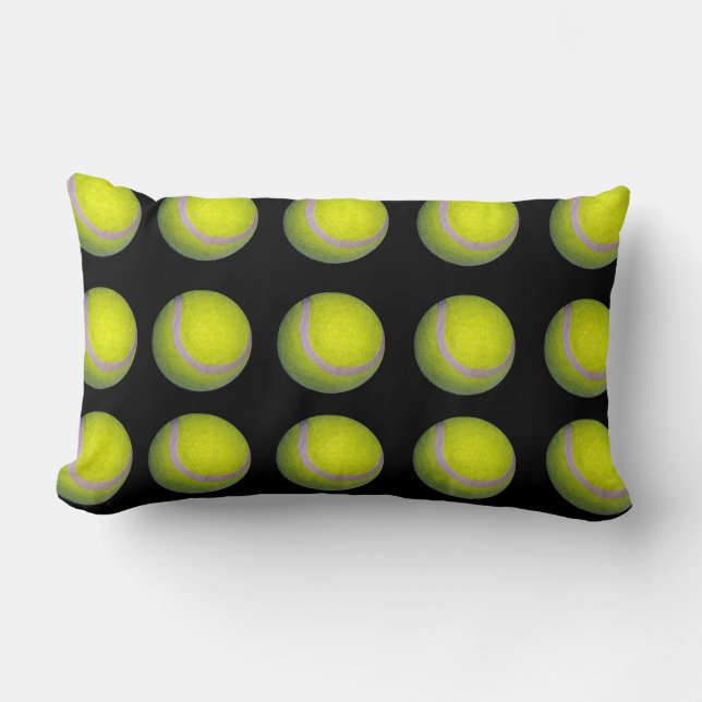 Coussin Rectangle Motif de balle de tennis noir jaune, (Recto)