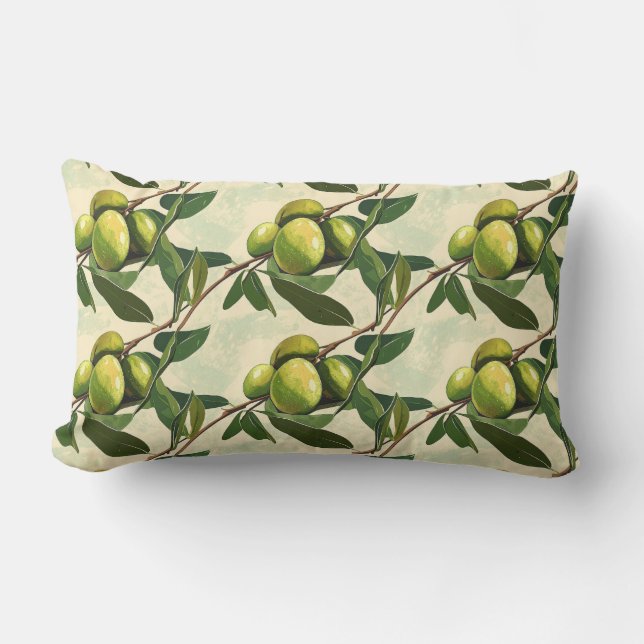 Coussin Rectangle Motif de branche d'olivier avec Feuilles verts (Recto)