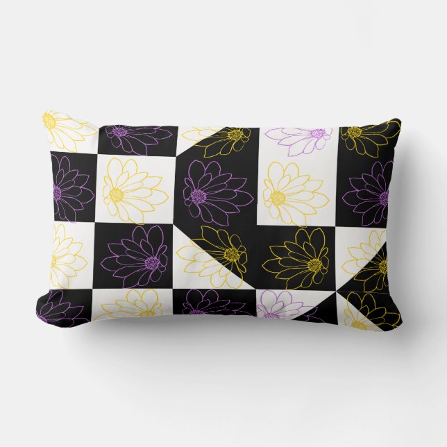 Coussin Rectangle motif de contrôle monochrome fleur (Recto)