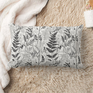 Coussin Rectangle Motif de fougère noir blanc vintage
