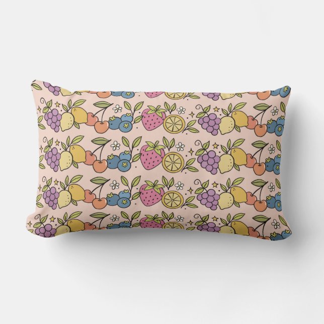 Coussin Rectangle Motif de fruits Pastel en rose rétro (Recto)