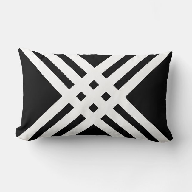 Coussin Rectangle Motif de lignes croisées blanches modernes sur noi (Recto)