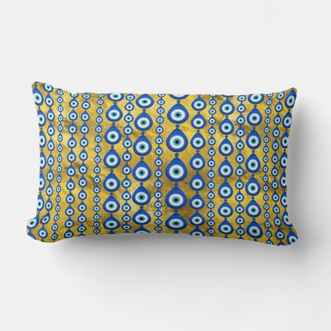 Coussin Rectangle motif de l'oeil malin sur la texture dorée (Recto)