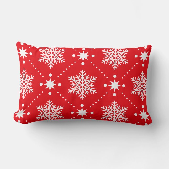 Coussin Rectangle Motif de Noël classique Red et White Snowflakes (Recto)