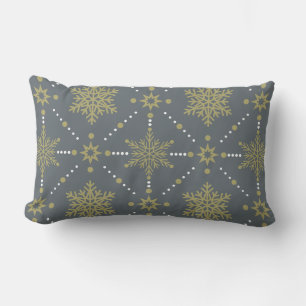 Coussin Rectangle Motif de Noël Gris et Gold Snowflakes