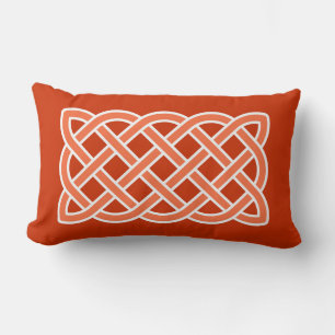 Coussin Rectangle Motif de nœud celtique, orange mandarine et blanc