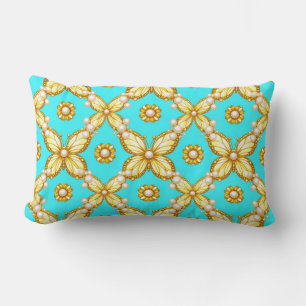 Coussin Rectangle Motif de papillon doré luxueux avec accent de perl
