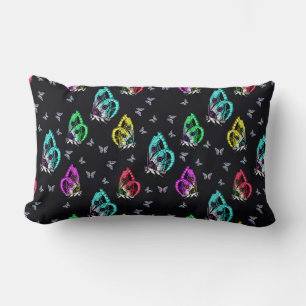 Coussin Rectangle Motif de papillon noir coloré