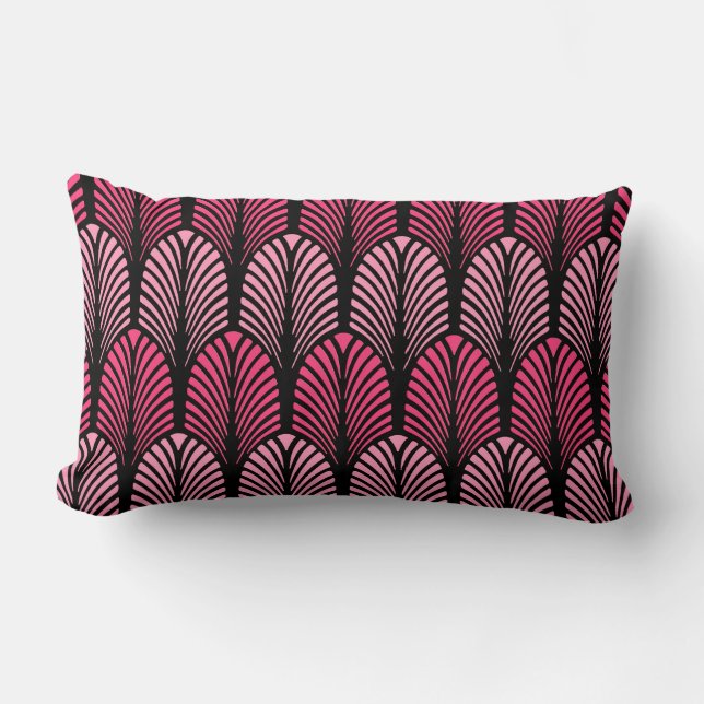 Coussin Rectangle Motif de plume d'art déco, rose et noir fuchsia (Recto)