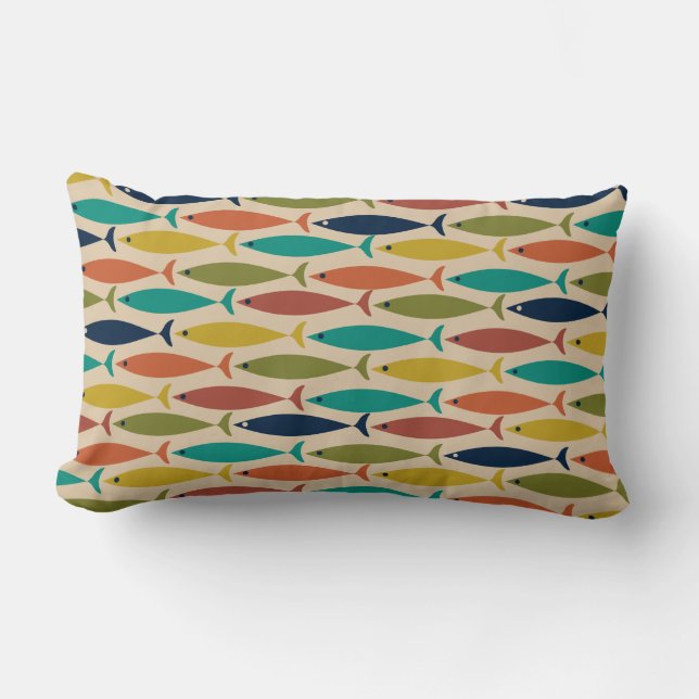 Coussin Rectangle Motif de poisson moderne du milieu du siècle (Recto)