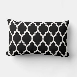 Coussin Rectangle Motif de Quatrefoil Marocain Noir Blanc #4