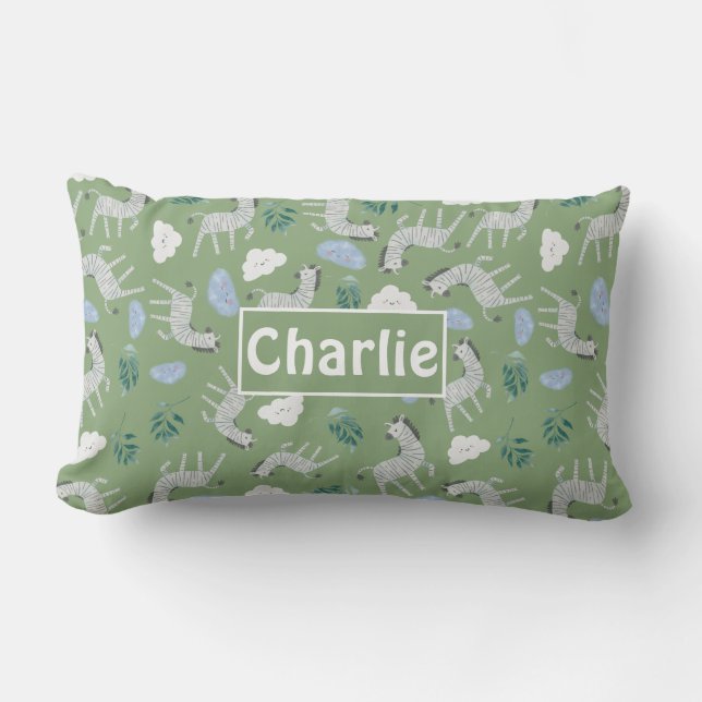 Coussin Rectangle Motif de safari personnalisé pour garçon vert saug (Recto)