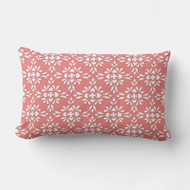 Coussin Rectangle Motif de style corail et Damas blanc (Recto)