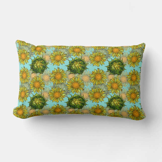Coussin Rectangle Motif de tournesol jaune avec feuillage et bourgeo (Recto)