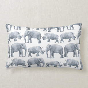 Coussin Rectangle Motif d'éléphants et de rhinocéros de safari