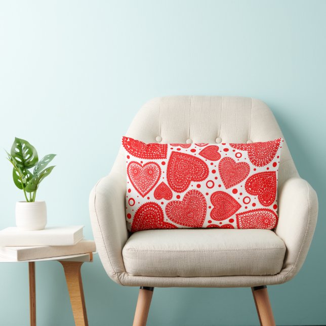 Coussin Rectangle Motif des coeurs et des points rouges (Chaise)