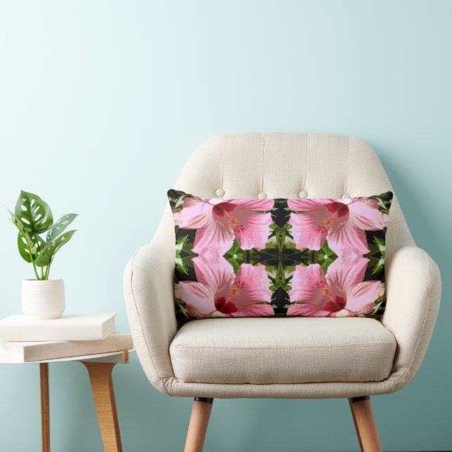 Coussin Rectangle Motif d'Hibiscus rose (Chaise)