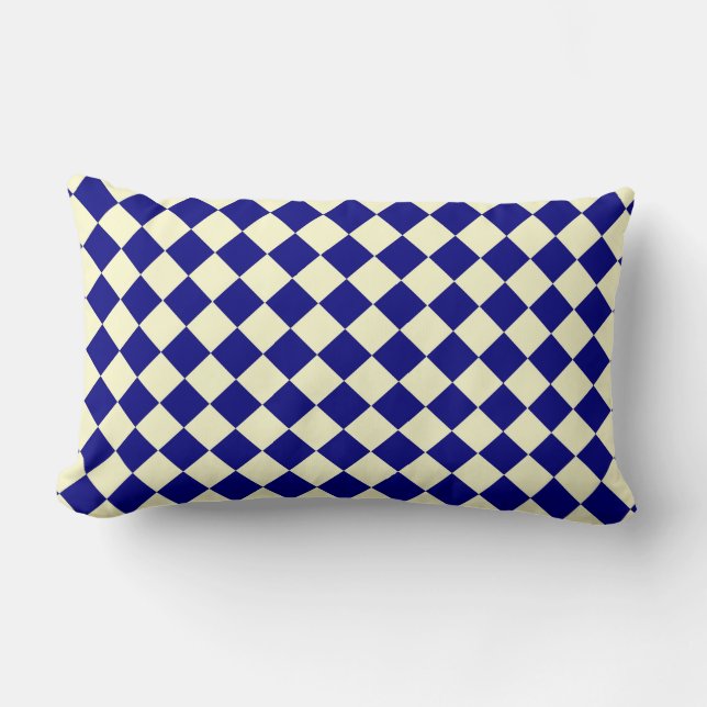 Coussin Rectangle Motif diamant à carreaux bleu jaune  (Recto)