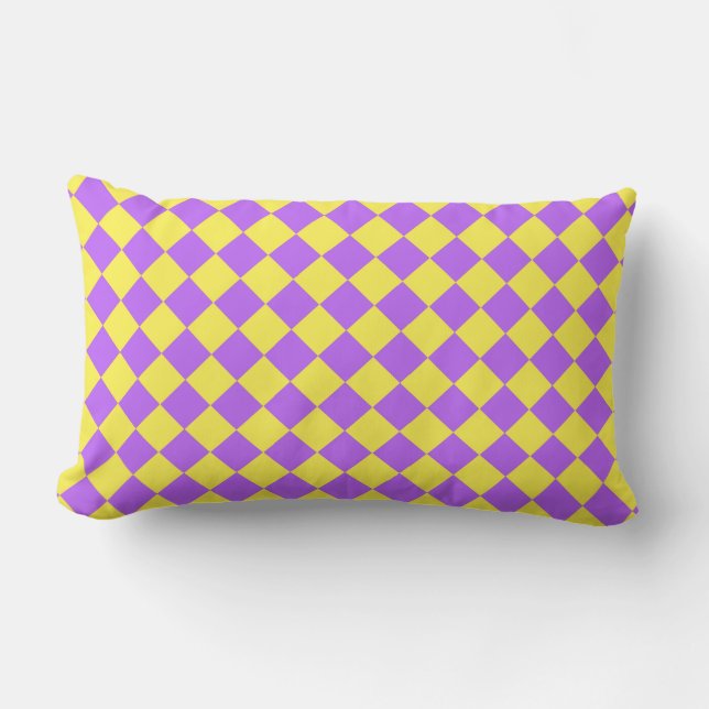 Coussin Rectangle Motif diamant à carreaux jaune violet  (Recto)