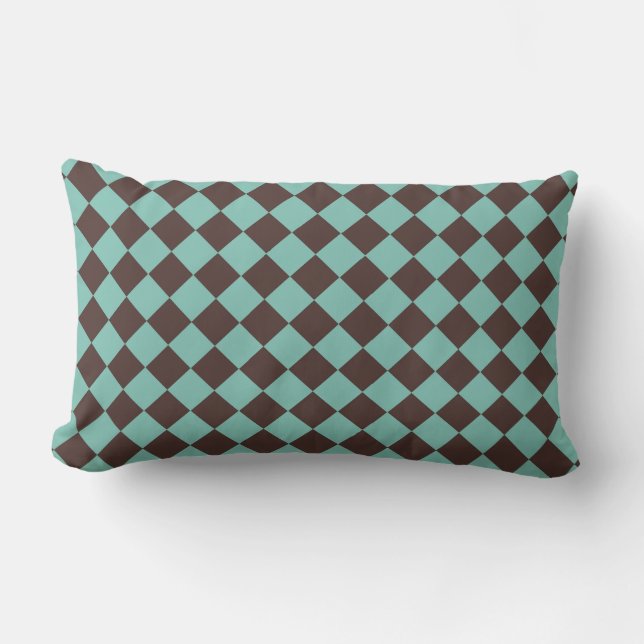 Coussin Rectangle Motif diamant Brown Turquoise Checker  (Recto)