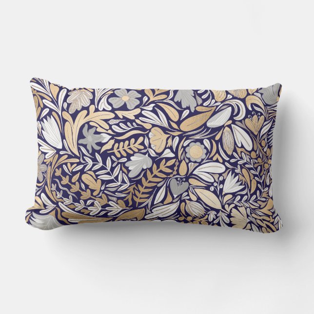 Coussin Rectangle Motif d'illustration de la feuille florale blanche (Recto)