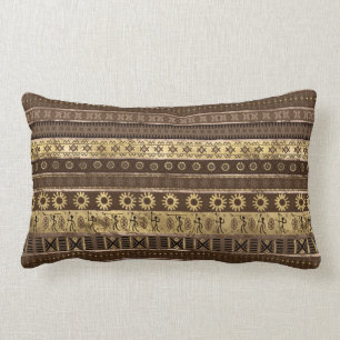 Coussin Rectangle Motif d'or africain ethnique sur le brun en pastel