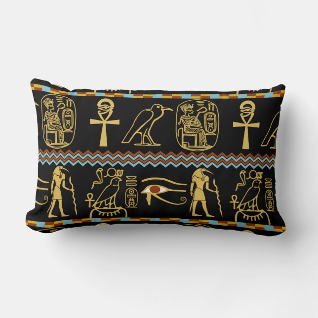 Coussin Rectangle Motif égyptien Hiéroglyphes Oeil de Horus (Recto)