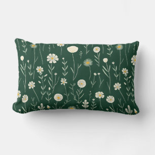 Coussin Rectangle Motif élégant de fleurs sauvages sur fond vert fon