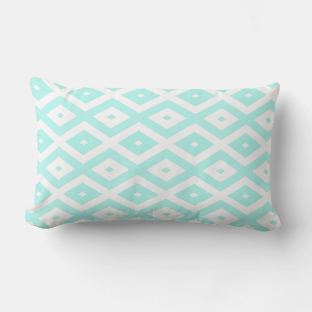 Coussin Rectangle Motif en diamant Turquoise et blanc (Recto)