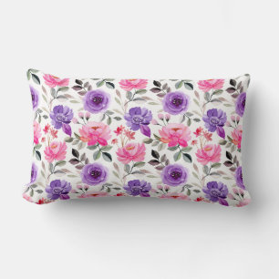 Coussin Rectangle Motif floral aquarelle vibrant en rose et violet