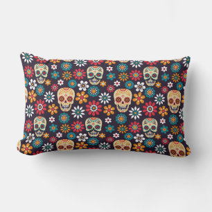 Coussin Rectangle Motif floral crâne rouge
