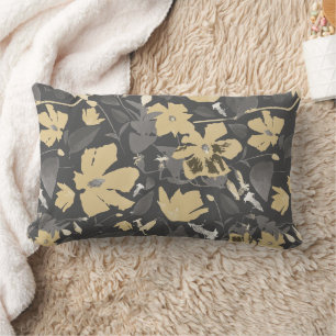 Coussin Rectangle Motif floral gris d'or assez féminin