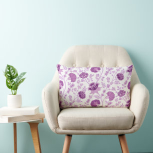 Coussin Rectangle Motif floral jacobéen rose sur blanc