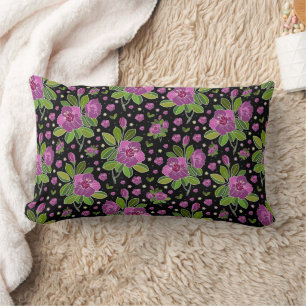 Coussin Rectangle Motif floral lilas rose vert noir