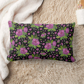 Coussin Rectangle Motif floral lilas rose vert noir