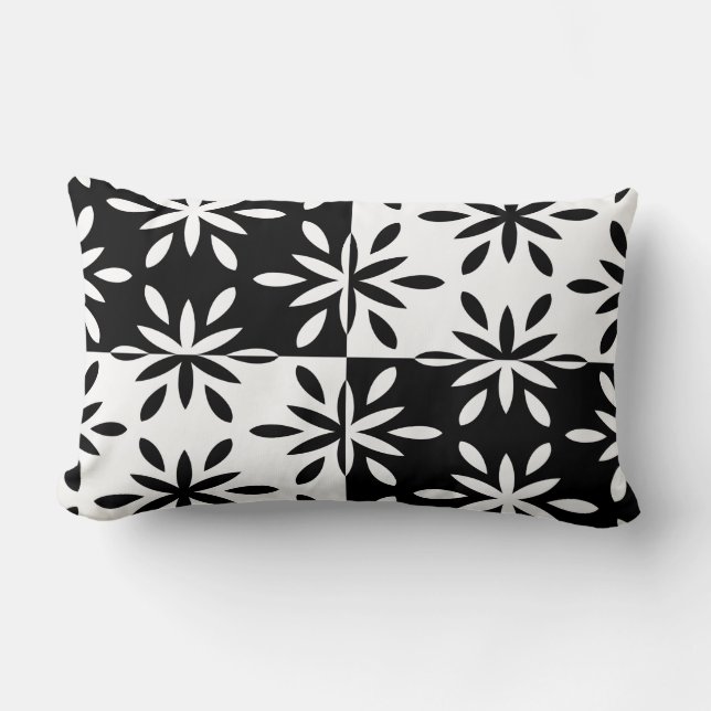 Coussin Rectangle Motif géométrique en noir et blanc (Recto)