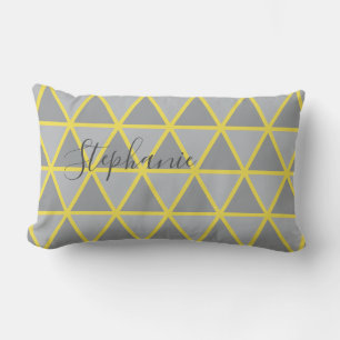 Coussin Rectangle Motif géométrique jaune et gris