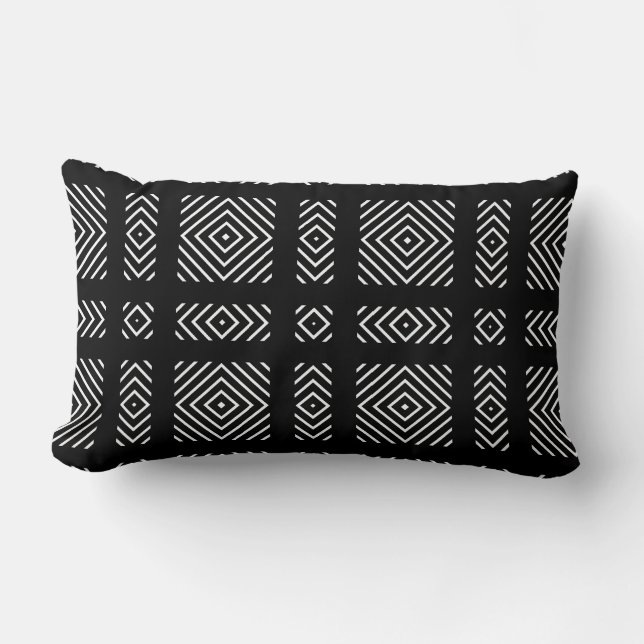 Coussin Rectangle Motif géométrique noir et blanc Ama (Recto)