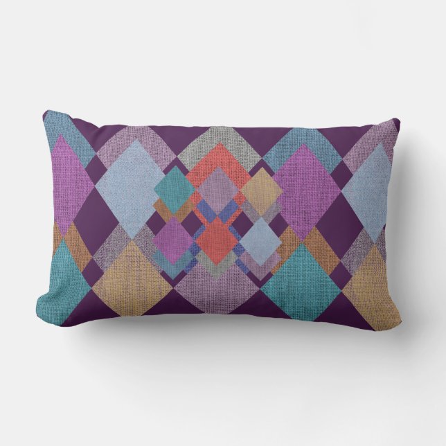 Coussin Rectangle Motif géométrique violet Lilac bleu orange jaune (Recto)