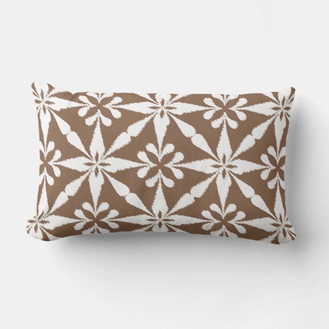 Coussin Rectangle Motif Ikat Star - Taupe Tan et Blanc (Recto)