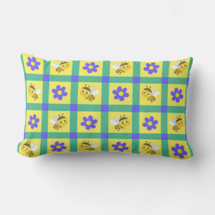 Coussin Rectangle Motif joli de abeille et fleur de dessin animé