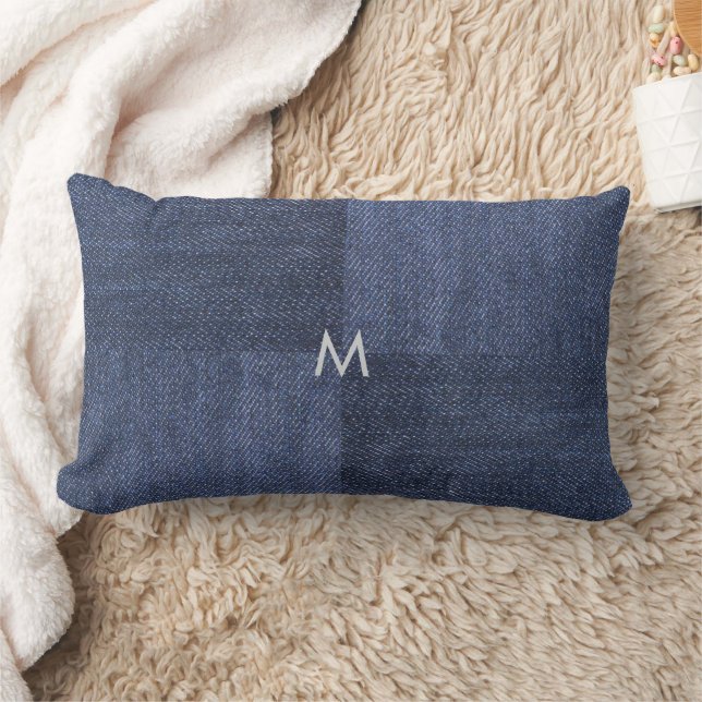 Coussin Rectangle Motif moderne en jean bleu monogrammed (Couverture)