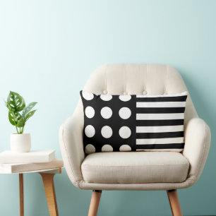 Coussin Rectangle Motif moderne noir blanc pois & rayures