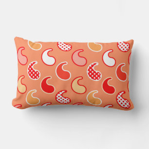 Coussin Rectangle Motif moderne Paisley, Coral Orange et Blanc