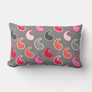 Coussin Rectangle Motif moderne Paisley, Coral, rose sur gris / gris
